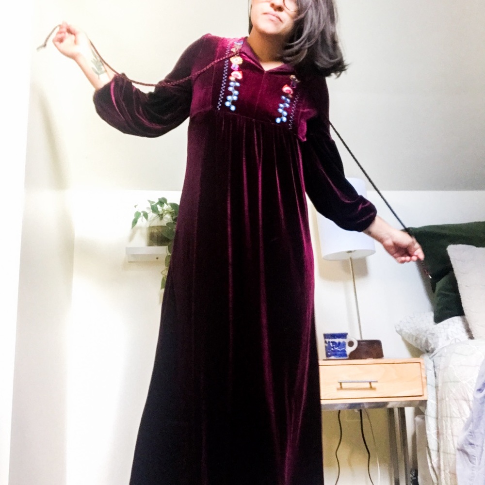 Embroidered velvet maxi dress